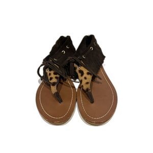 The Original Car Shoe Leopard print fringe thong sandals, 37.5